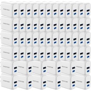 Gigastone 12W USB C USB A Dual Port Wall Charger [60 Pack] 2.4A Travel Charging Block Fast Charging Power Brick,Compatible with iPhone 16/15/14/13/12, Samsung S24/S23/S22, Kindle E-Reader fast charger