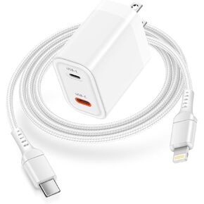 iPhone 16/15/14 Fast Charger, 30W Dual USB C&Lightning Port iPhone Charger Block Fast Charging Power Adapter, Apple USB C Cube with 6Ft C to Lightning Cable for iPhone 16 Pro Max/16e/15/14/13/12/11/XR