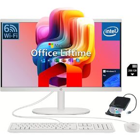 HP 21.5-inch All-in-One Desktop PC - Microsoft Office Lifetime - Free CD/DVD Drive - Wi-Fi 6 - FHD Display - 720P Webcam - Intel Celeron Dual-Core - for Everyday Study & Work Use (16GB RAM, 1TB SSD)