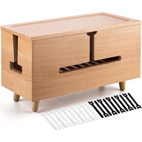Large Cable Management Box - Organizer for Electrical Cords and Power Strips - Conceal Desk and Floor Cables - Storage Solution for Cord Hider and Organization (Natural Wood)