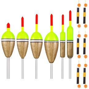 106 Pcs Fishing Slip Bobbers Floats Kit, 6 Pcs Buoyant Balsa Wood Body Slip Bobbers Floats in 6 Sizes with 100 Pcs Stops for Fishing Crappie Trout Catfish Tackle Accessories