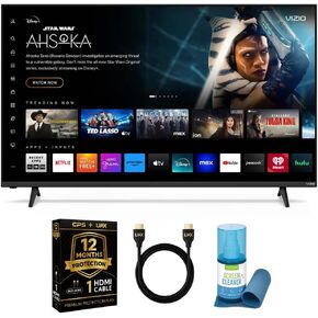 VIZIO 43-Inch 4K UHD LED Smart TV Bundle - Dolby Vision, HDR10+, VRR, Bluetooth, Alexa Compatible, Voice Remote with UAX HDMI Cable, 12-Month CPS Protection and Screen Cleaner with Microfiber Cloth.