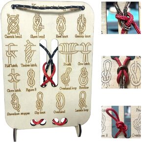 Learning Knot Training Board with 3 Brackets &10 Nylon Ropes, Wooden Knot Training Board for Practicing Rope Knotting, Knot Tying kit for Camping Gear, Outdoor Survival and Rock Climbing Pracatice