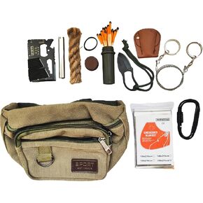 Survival Fire Starter Kit – Windproof Matches, Wax Rope, Cable Saw, Emergency Blanket, 14-in-1 Survival Tool – Bug Out Gear for Camping, Hiking, Earthquake Prep