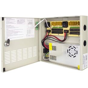 UL Listed 12V 20A Power Supply Box - 18-Channel DC Output for CCTV Cameras & DVR Systems. Reliable, Efficient Power Distribution for HD Security Setups. Ideal for Multi-Camera Installations.
