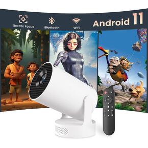 Electric Focus Mini Projector with Wifi and Bluetooth, 4K Support Portable Smart Projectors Video Game Proyector, 5W Soundbase Speaker, for Bedroom Home Theater