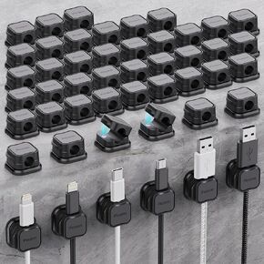 24 Pack Magnetic Cable Clip Organizer Cord Holder, Picozon Adhesive Cable Management, Wire Phone USB Charger Cable Holder, Keeper Organizer for Office Home Desktop Table - Black