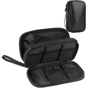 Leather Travel Electronic Organizer - Double Layer, Waterproof Case for Cables, Chargers, Phones & More - Portable, Shockproof Pouch for All Your Electronics Accessories (Black, M)