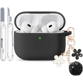 Soft Case for AirPods Pro 2 Cases with Cute Keychain and 3-in-1 Cleaning Pen, Silicone Airpod Case Cover Compatible with AirPods Pro 2nd/1st Generation for Women Girly, Anti-Scratch, One-Piece Design