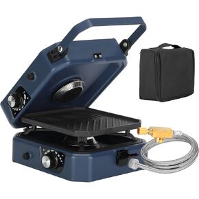 Upgraded 2 Burner Propane Stove Compatible with Propane Cylinders, 2 Burner Camp Stove with Griddle and 16000 BTU Adjustable Burners, Portable Camping Stove Propane with Carry Bag & Handle for Camping