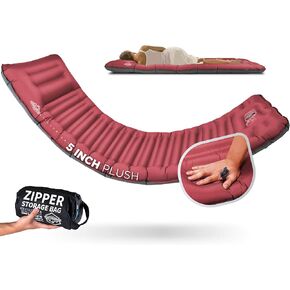 ZOOOBELIVES Camping Sleeping Pad with Built-in Pump & Pillow, 5-Inch Thick, 27-Inch Wide, Ultralight Inflatable Camp Mat with Snap Buttons, Compact for Hiking Backpacking and Travel - Airlite1901