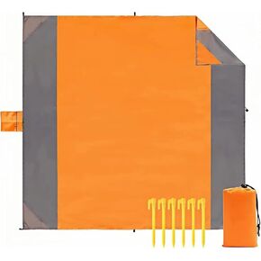 شاطئ بطانية مقاومة للرمال ، 80 '' × 80 '' حصيرة كبيرة كبيرة ، حصيرة قابلة للطي مقاومة للماء للشاطئ مع 4 حصص للتخييم نايلون 210T (برتقالي)