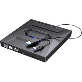 CD/DVD الخارجي/DVD +/- RW Drive ، USB 3.0 و USB Type C Portable Slim DVD/CD ROM Rewriter Burner مع محور 5-in-1 لنظام التشغيل Windows و Linux و MacOS و MacBook Air