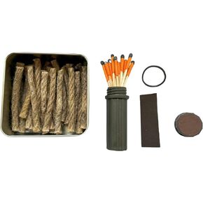 مقاومة للماء العلبة + حبل النار المقاومة للماء المغلفة بالشمع | طقم Starter Fire Starter المقاوم للرياح للتخييم ، والمشي لمسافات طويلة ، والطوارئ في الهواء الطلق ، و Bushcraft