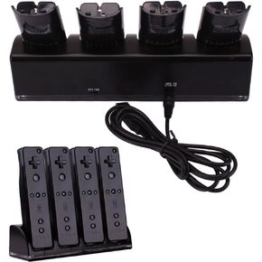 Maxllto 4x 2800mAh بطارية + محطة حامل الشاحن لـ Wii Remote Black