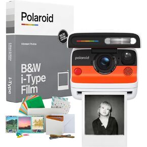 Polaroid Flip Instant Camera with Sonar Autofocus, Retro Design (White) Bundle with Black and White Film and Film Kit (3 Items)