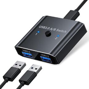 USB 3.0 Bi-Directional Switch - USB3.0 Switcher 2-in-1 Out | 1-in-2 Out Share 2 Computers, Plug & Play Aluminum USB Selector | Splitter Sharing Devices for Mouse Keyboard Printer Scanner
