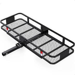 FORWODE 60x24x6 Hitch Cargo Carrier for 2 Inch Receiver, 500LB Capacity Hitch Mount Cargo Rack Carrier, Folding Hitch Cargo Basket with Antirust Coat