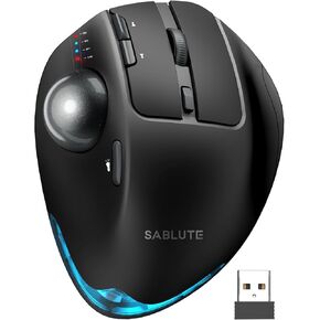 SABLUTE Wireless Trackball Mouse, Ergonomic Bluetooth Rechargeable Computer Mouse, Backlit Rollerball Thumb Laptop mice with 5 Level DPI, Adjustable Angle, 3 Devices Connection for PC, Mac, Windows