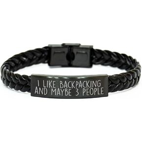 Funny Backpacking Gear Lovers I Like Backpacking And Maybe 3 People Gifts for Backpackers Valentine's Unique Leather Accessories Interlaced Leather Charm for Outdoor Enthusiasts