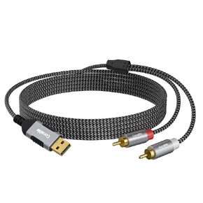 USB to RCA Audio Cable 4 FT, USB-A to 2RCA Jack Plug Adapter, Type-A to 2 Male Y RCA Splitter, Gold-Plated Connector, Nylon Braided Jacket, for PC, Laptop, DVD Player, Speaker, Power Amplifier