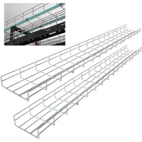 LAJIAOZ Wire Mesh Cable Tray – 5FT Long x 8" Wide x 4" Deep, Zinc Plated Steel Cable Management Rack, Cable Basket for Network, AV, Fiber Optic, Garage, Office Use(2Pcs)