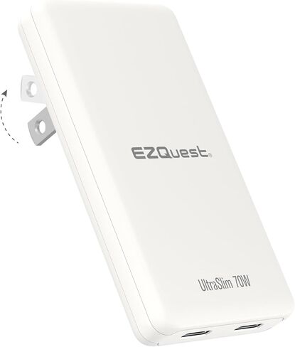 EZQuest UltraSlim 70W GaN II Dual USB-C PD Wall Charger - Compact Foldable US Wall Plug with Universal Compatibility - Intelligent Power Allocation - Fast Charging- Over-Voltage Protection - Black in Kuwait