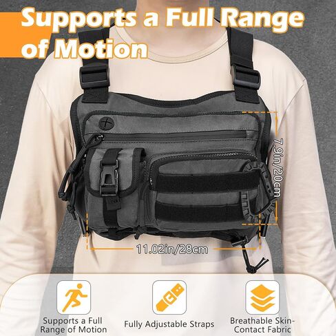 Tactical Chest Bag for Men, Running Vest Lightweight Adjustable EDC Sport Front Chest Pack Extra Storage Pouch for Workouts Cycling Hiking Outdoor in Saudi Arabia