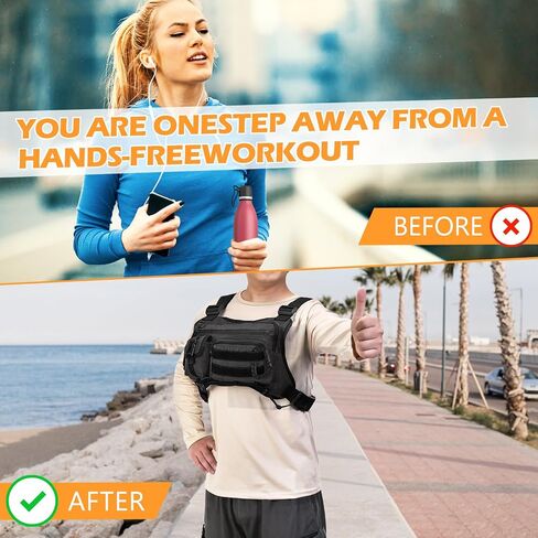 Tactical Chest Bag for Men, Running Vest Lightweight Adjustable EDC Sport Front Chest Pack Extra Storage Pouch for Workouts Cycling Hiking Outdoor in Saudi Arabia