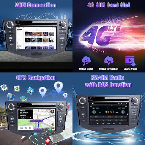 ملاحة GPS للوسائط المتعددة للسيارة Toyota RAV4 2006-2012 Double Din Android 11 راديو تلقائي ستيريو CarPlay يدعم فيديو 4K (مشغل DVD، 7 بوصة ثماني النواة، 4 جيجابايت رام، 64 جيجابايت روم) in Saudi Arabia