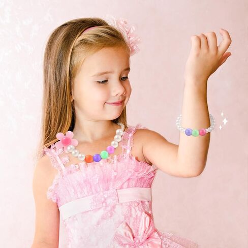 6 Sets Play Jewelry for Little Girls Princess Necklace Bracelet Set Includes Kid Beaded Necklace Bracelet with 8 Rings for Toddler Christmas Birthday Party Favors Cosplay(Mermaid, Rainbow Style) in Saudi Arabia