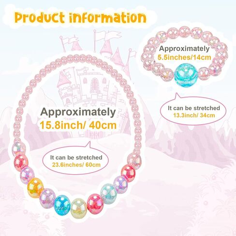 6 Sets Play Jewelry for Little Girls Princess Necklace Bracelet Set Includes Kid Beaded Necklace Bracelet with 8 Rings for Toddler Christmas Birthday Party Favors Cosplay(Mermaid, Rainbow Style) in Saudi Arabia