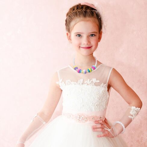 6 Sets Play Jewelry for Little Girls Princess Necklace Bracelet Set Includes Kid Beaded Necklace Bracelet with 8 Rings for Toddler Christmas Birthday Party Favors Cosplay(Mermaid, Rainbow Style) in Saudi Arabia