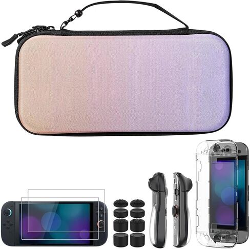 MoKo Switch 2 Accessories Bundle Kit for Nintendo Switch 2 (2025), 14 in 1 Gift Kit with Carrying Case, Protective Cover, Clear TPU Joycon Case, 2x Screen Protectors and 8x Thumb Grip Caps, Black in Saudi Arabia