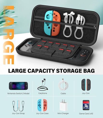 MoKo Switch 2 Accessories Bundle Kit for Nintendo Switch 2 (2025), 14 in 1 Gift Kit with Carrying Case, Protective Cover, Clear TPU Joycon Case, 2x Screen Protectors and 8x Thumb Grip Caps, Black in Saudi Arabia