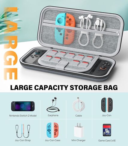 MoKo Switch 2 Accessories Bundle Kit for Nintendo Switch 2 (2025), 14 in 1 Gift Kit with Carrying Case, Protective Cover, Clear TPU Joycon Case, 2x Screen Protectors and 8x Thumb Grip Caps, Black in Saudi Arabia