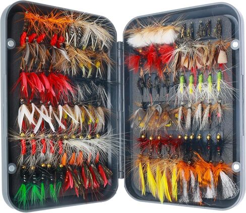 Fly Fishing 120-63-33pcs إكسسوارات صيد ذبابة مرتبطة باليد-صناديق الذبابة شملت الجافة ، الرطبة ، الحوريات ، اللافت in Kuwait