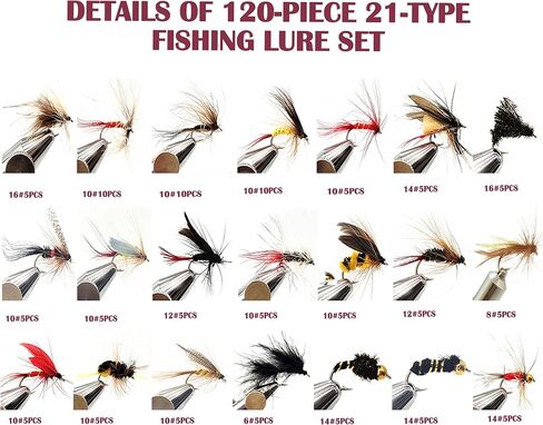 Fly Fishing 120-63-33pcs إكسسوارات صيد ذبابة مرتبطة باليد-صناديق الذبابة شملت الجافة ، الرطبة ، الحوريات ، اللافت in Kuwait