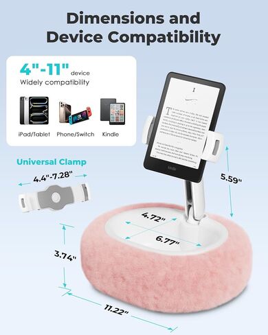 Viozon Tablet Pillow Stand,Kindle Pillow Stand, Compatible with 4-11" Tablet/Phone with Small Bowl, Kindle Holder Accessories,Idea for Reading and Video Watching On Bed,Pink in Saudi Arabia