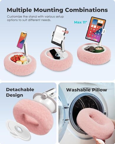 Viozon Tablet Pillow Stand,Kindle Pillow Stand, Compatible with 4-11" Tablet/Phone with Small Bowl, Kindle Holder Accessories,Idea for Reading and Video Watching On Bed,Pink in Saudi Arabia