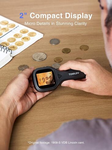 TOMLOV P10 Evo Digital Coin Microscope with 2" IPS Screen, 20X Handheld Lighted Magnifier for Adults Kids, Portable Jewelers Loupe, Compatible with Windows/macOS, Black in Saudi Arabia