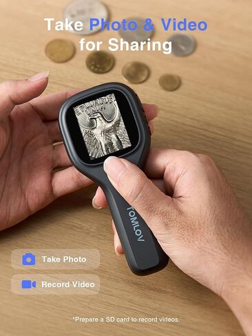 TOMLOV P10 Evo Digital Coin Microscope with 2" IPS Screen, 20X Handheld Lighted Magnifier for Adults Kids, Portable Jewelers Loupe, Compatible with Windows/macOS, Black in Saudi Arabia