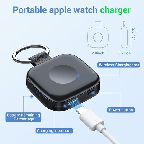 Portable Wireless Charger for Apple Watch Magnetic iwatch Charger 1200mah Power Bank Camping Travel Essentials Camping Watch Charger for Series 10/9/8/7/6/Se/5/4/3/2/1/Ultra/Ultra 2-Black in Saudi Arabia