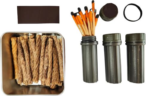 Waterproof Matches Case + Wax-Coated Waterproof Fire Rope Tin | Windproof Survival Fire Starter Kit for Camping, Hiking, Outdoor Emergency, Bushcraft in Saudi Arabia