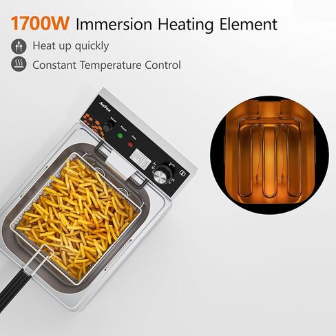 المقلاة العميقة التجارية 10.56QT المقليون كونترتوب 1.0 مم من الفولاذ المقاوم للصدأ المصنوعة من الفولاذ المقاوم للصدأ 1700W مقلاة عميقة مع درجة حرارة قابلة للتعديل لمطعم المطبخ المنزلي in Kuwait
