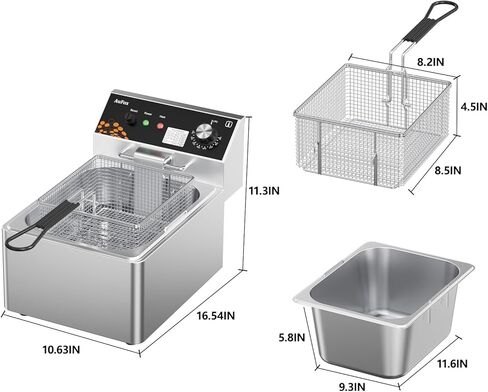 المقلاة العميقة التجارية 10.56QT المقليون كونترتوب 1.0 مم من الفولاذ المقاوم للصدأ المصنوعة من الفولاذ المقاوم للصدأ 1700W مقلاة عميقة مع درجة حرارة قابلة للتعديل لمطعم المطبخ المنزلي in Kuwait