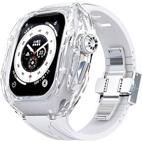 Clear Case for Apple Watch Ultra 2 49mm Men Soft Sport Rubber Band for Iwatch Ultra2 Transparent Mod Kit Metal Buckle Accessories