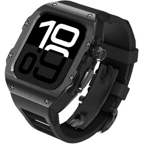 amazwi Rugged Mod Kit for Apple Watch Series 10 46mm Ultra 2 49mm Stainless Steel Case Rubber Band for Iwatch 45mm 44mm 9 8 7 6 Se Smartwatch Accessories