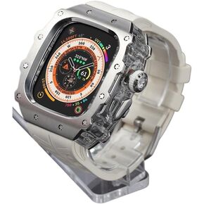 Rugged Stainless Steel Case Mod Kit for Apple Watch Series 10 46mm 9/8/7 45mm Ultra 2 49mm 44mm Metal Cover Rubber Sport Bands Men for Iwatch