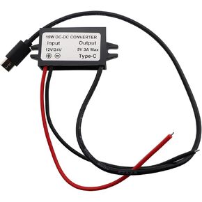 DC 12V/24V إلى 5V USB Buck Converter 3A 15W TYPE C OUTPUT MODULE MODULE ADAPTER BUCK ADAPTER متوافق مع CCTV مراقبة الكاميرا شريط ضوء DVR أسود